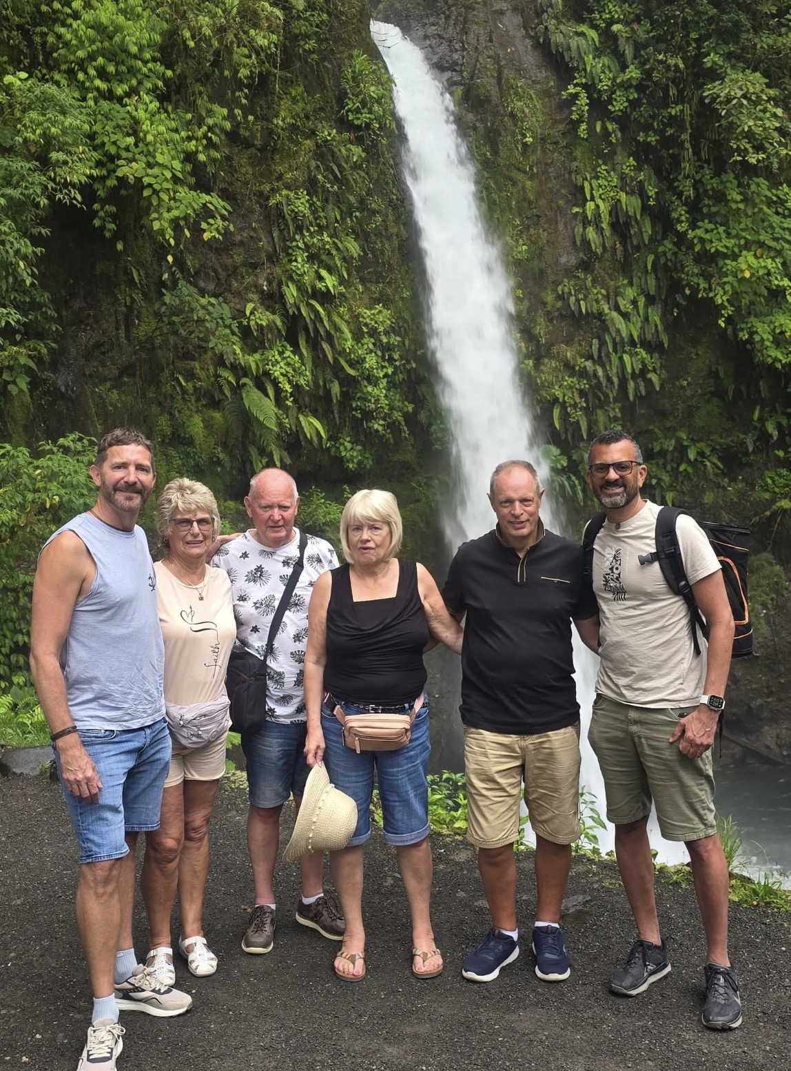 Group at a Costa Rica waterfall